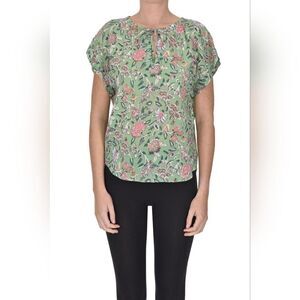 Xirena Women's Green Floral Print Short Sleeve Oversized Boho Blouse‎ Size L